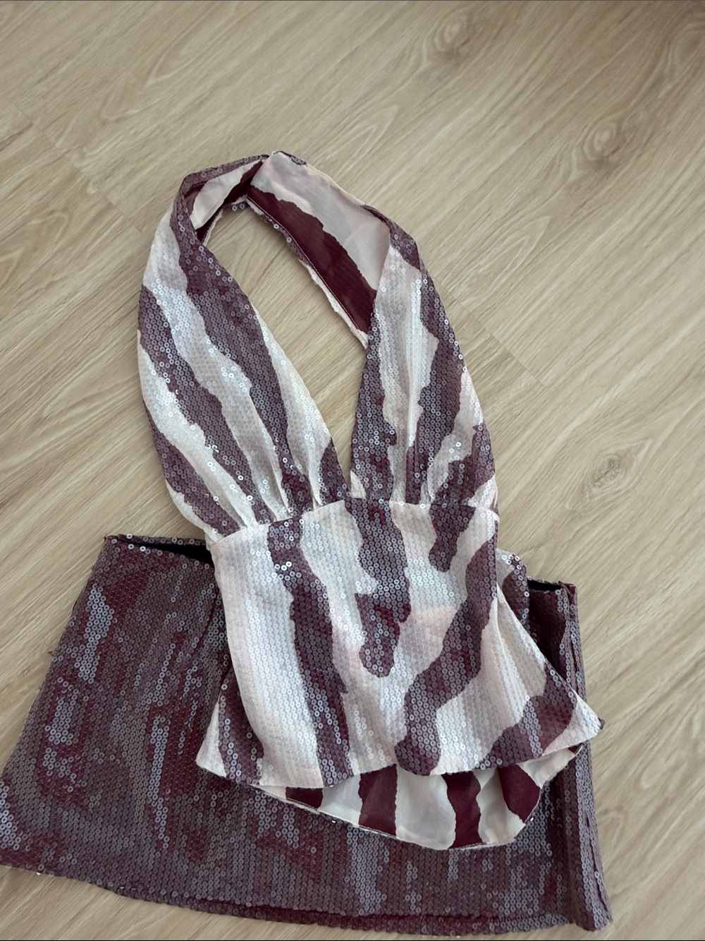 Miaou Sequin Halter Top in Pink and Cream Zebra - Picture 3 of 3